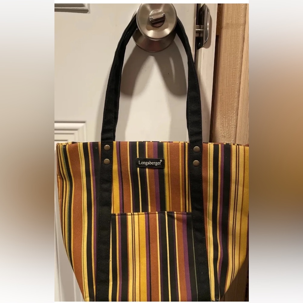 Longaberger Homestead Multicolored Fall Stripe Mini Tote Cotton Bag Solid Lining